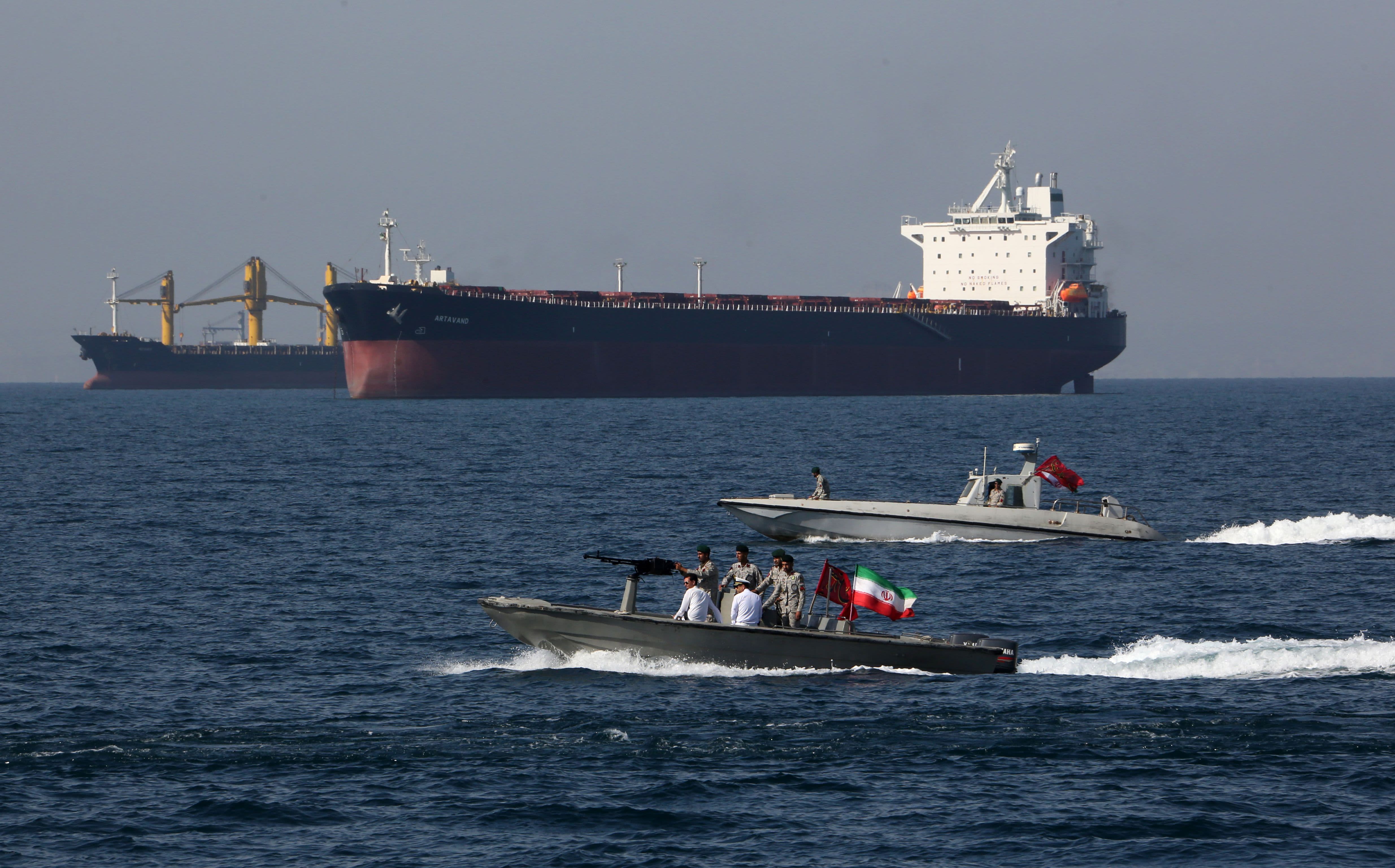 Tankers depicted in the Strait of Hormuz — a strategically important waterway which separates Iran, Oman and the United Arab Emirates.